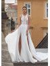 Beaded Tank Bodice Chiffon Slit Wedding Dress